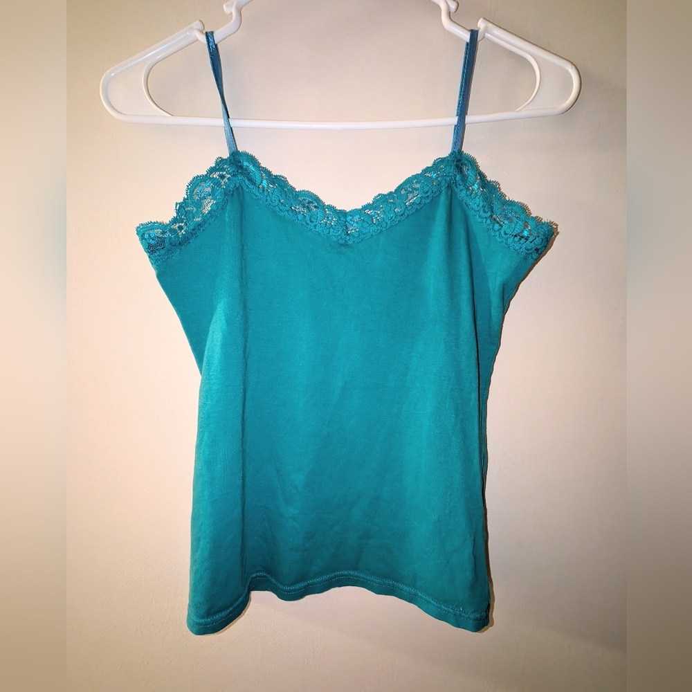 Mix & Co Teal Blue Cami with Lace Detail and Adjustable Straps Size Small